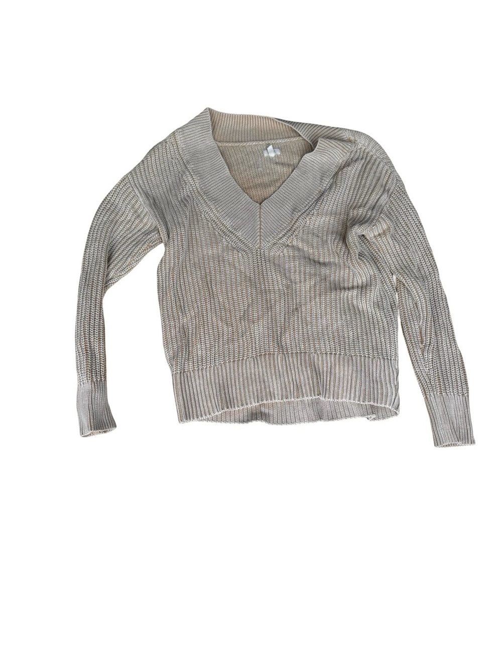 aerie Cream Ribbed V-Neck Sweater Size XXS